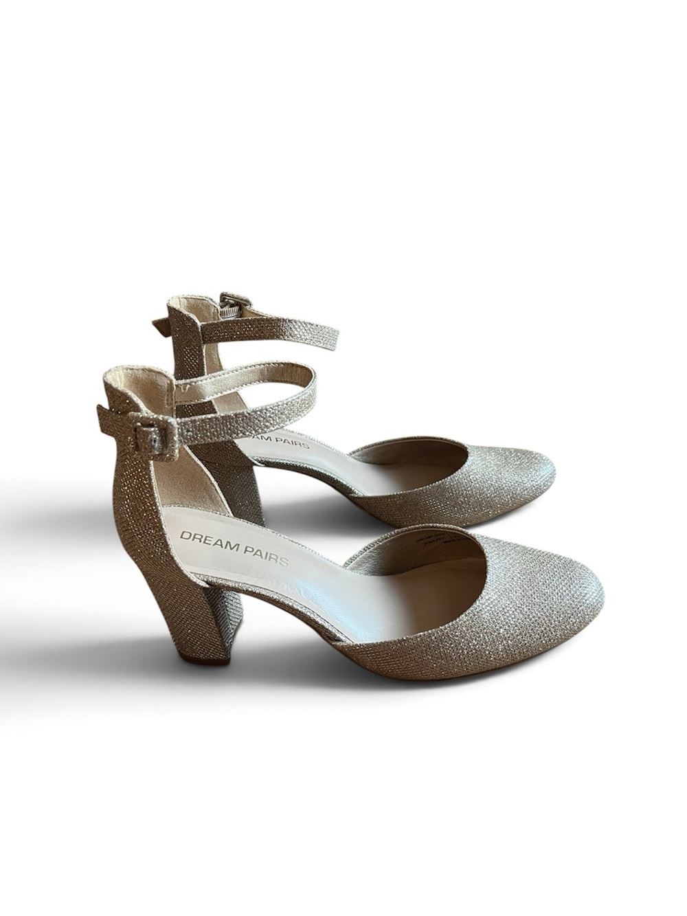 DREAM PAIRS Gold 3” Block Heel Pumps Ankle Strap Size 8.5